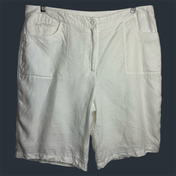 Kim Rogers 100% Linen Shorts Women Plus 16 White Cottage Classic Summer Beachy - Picture 1 of 14